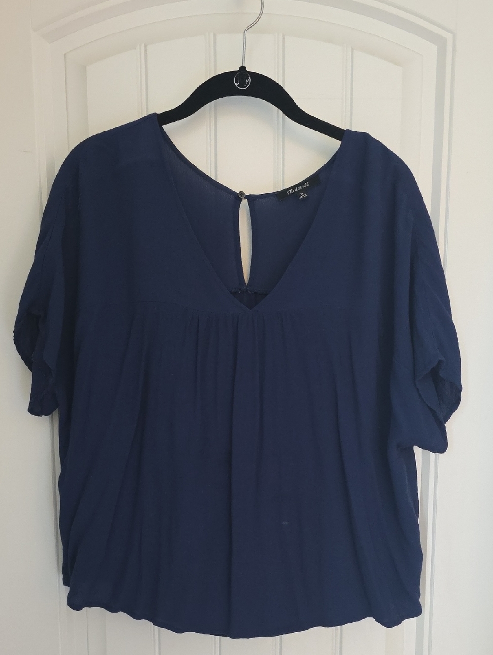 Madewell Navy V-Neck Short Sleeve Blouse